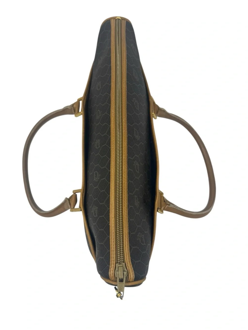 ✨🛍️ Christian Dior Vintage Black Honeycomb Coated Canvas & Brown Leather Handbag - Picture 6 of 8